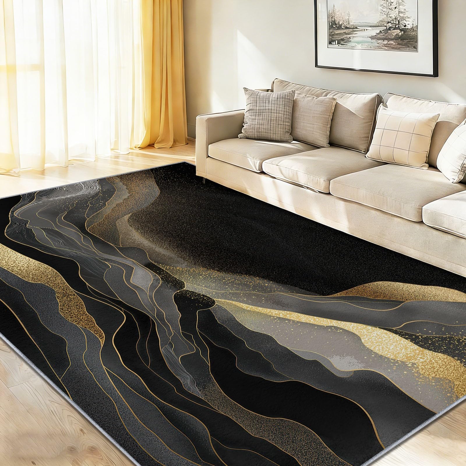 Modny luksusowy styl, zmywalny, czarny dywan do salonu, 60 x 110 cm