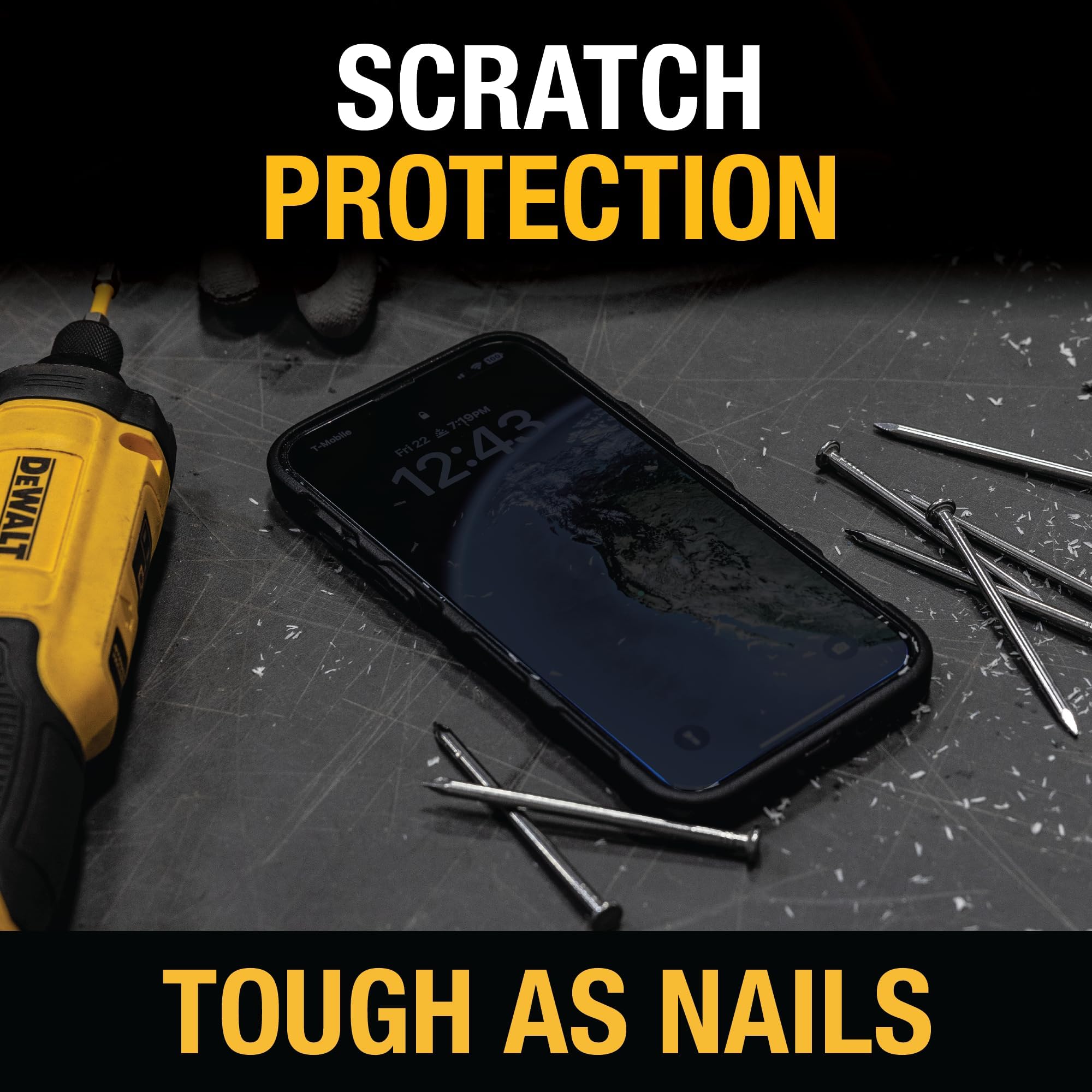 DEWALT Strapazierfähige Displayschutzfolie für iPhone 16 Pro, 2 Stück | Sensorschutz, Dynamic Island Kompatibel, Anti-Spy Panzerglas [9H Härte] Case Friendly Hohe Reaktion, HD Qualität