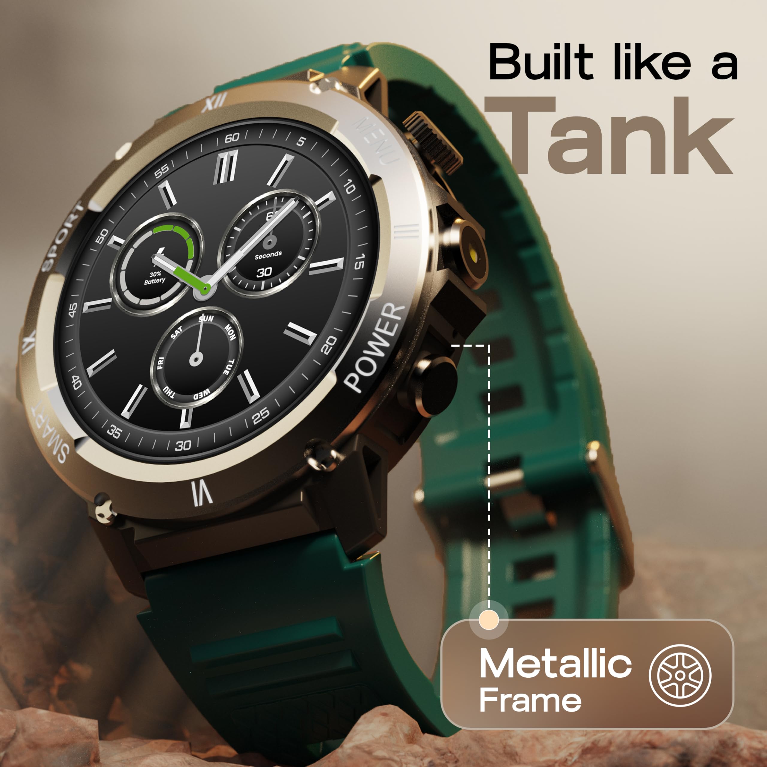 GOBOULT Newly Launched Tuff Hawk Smart Watch 1.39'' HD Display, BT Calling, Working Crown, 150+Watchfaces, 450 Nits Brightness, AI Voice Assistant, SpO2 Monitoring (Green) (Green) — Amazon image 8
