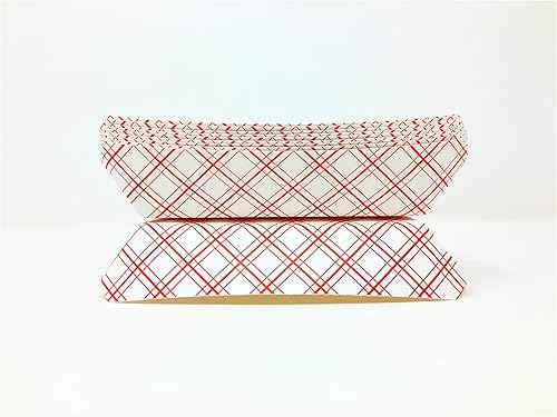 Miniatura 6 de Mr Miracle Bandeja de papel para perros calientes de 7 pulgadas en patrón rojo y blanco. Paquete de 100. Desechable, reciclable y totalmente