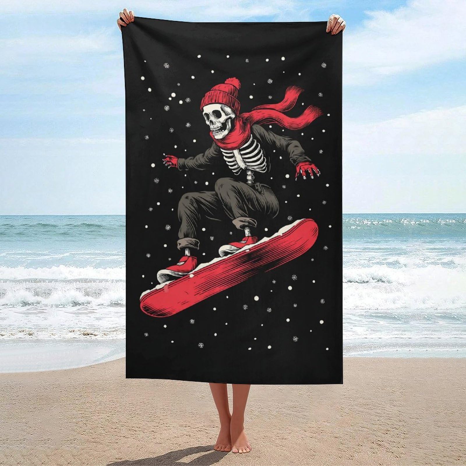 asbwuo Keletal Figure Snowboarding Beach Towel