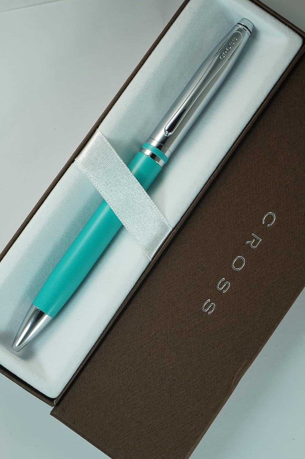 Cross Limited Collection Classic Avitar Matte Teal Barrel with Polished Chrome Appointments, and Matching Signature Mid Ring, Medium Point Luxury Gift Pen