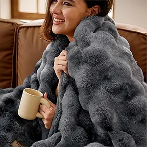 Bedsure GentleSoft Fluffy Faux Fur Blanket Twin Size, Fuzzy Soft Bubble Blanket for Couch, Faux Fur Decor for Home Bedroom Living Room, Thick Furry Cozy Gifts for Women, Tie-dye Grey, 60x80 Inch