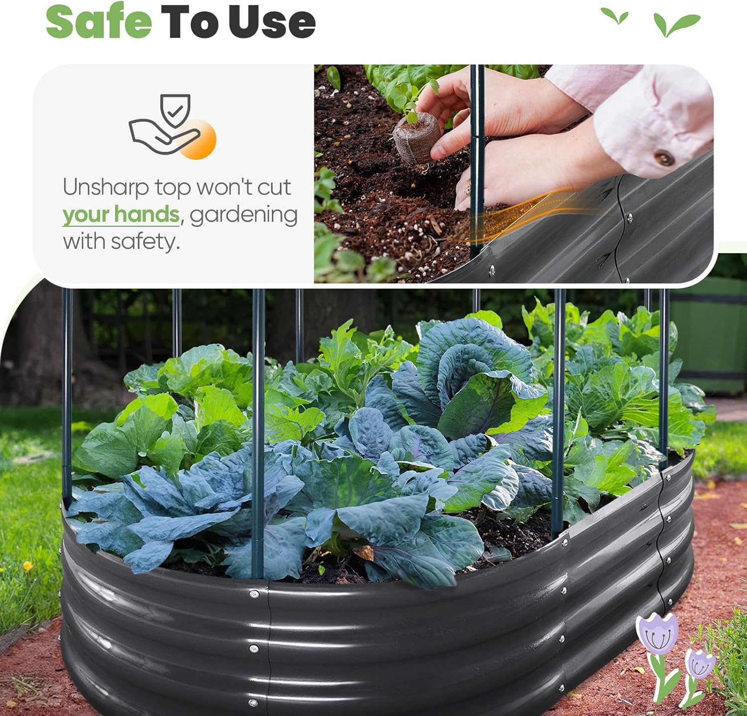 KING BIRD Raised Garden Bed with Cover Galvanized Oval Planter Garden Box Outdoor for Gardening, Vegetables, Flowers 4x3x1 Ft, White, GB-22W