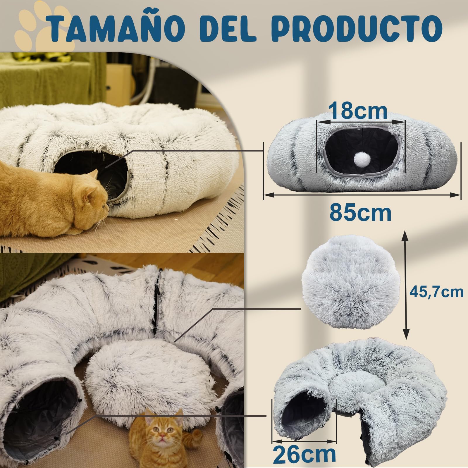 Pawtenda Túneles para gatos de interior, cama de túnel de felpa para gatos, cama de dona para jugar, juguetes multifuncionales para relajarse
