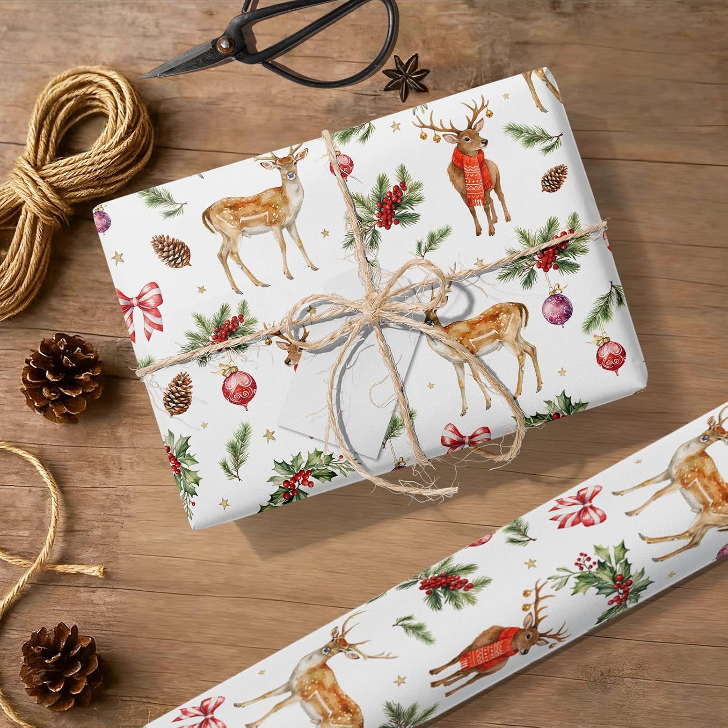 bbup dual-sided reindeer christmas wrapping paper roll - two sided green holiday gift wrap | large roll merry christmas wrapping paper(green, 17inch x 49.2ft) green 17inch x 49.2ft