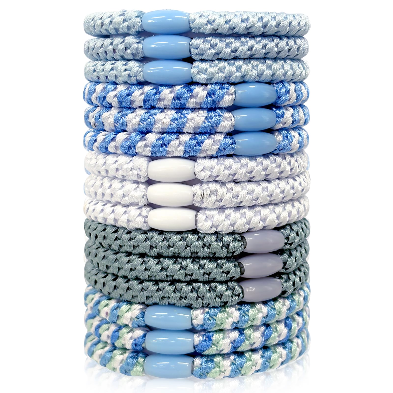 Sularpek 15 Pcs Blue Hair Bobbles for Women and Girls No Damage Elastic Bands, Thick and Curly Hair Ties