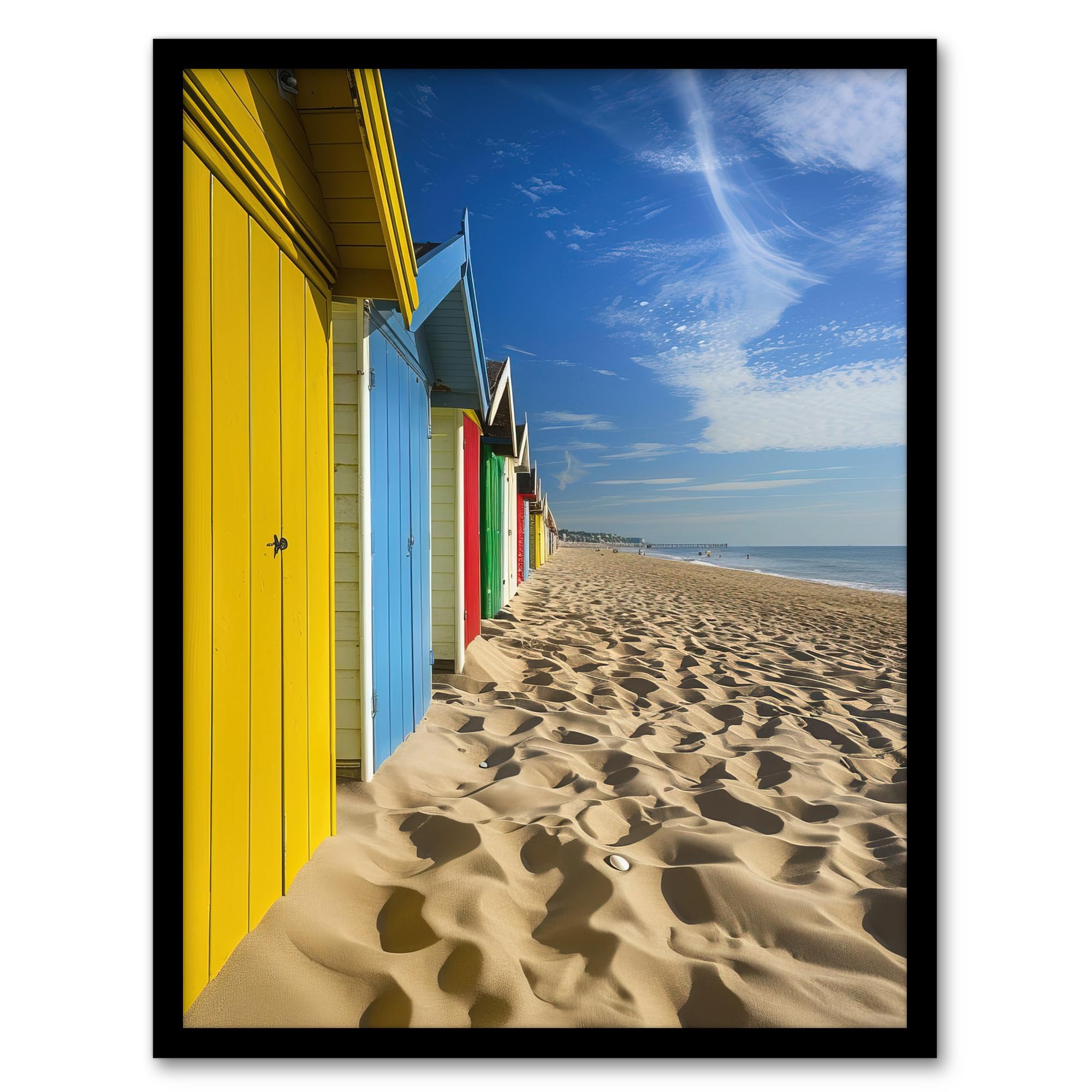 Artery8 Bournemouth Beach Huts Photo Summer England Living Room Artwork Framed Wall Art Print A4