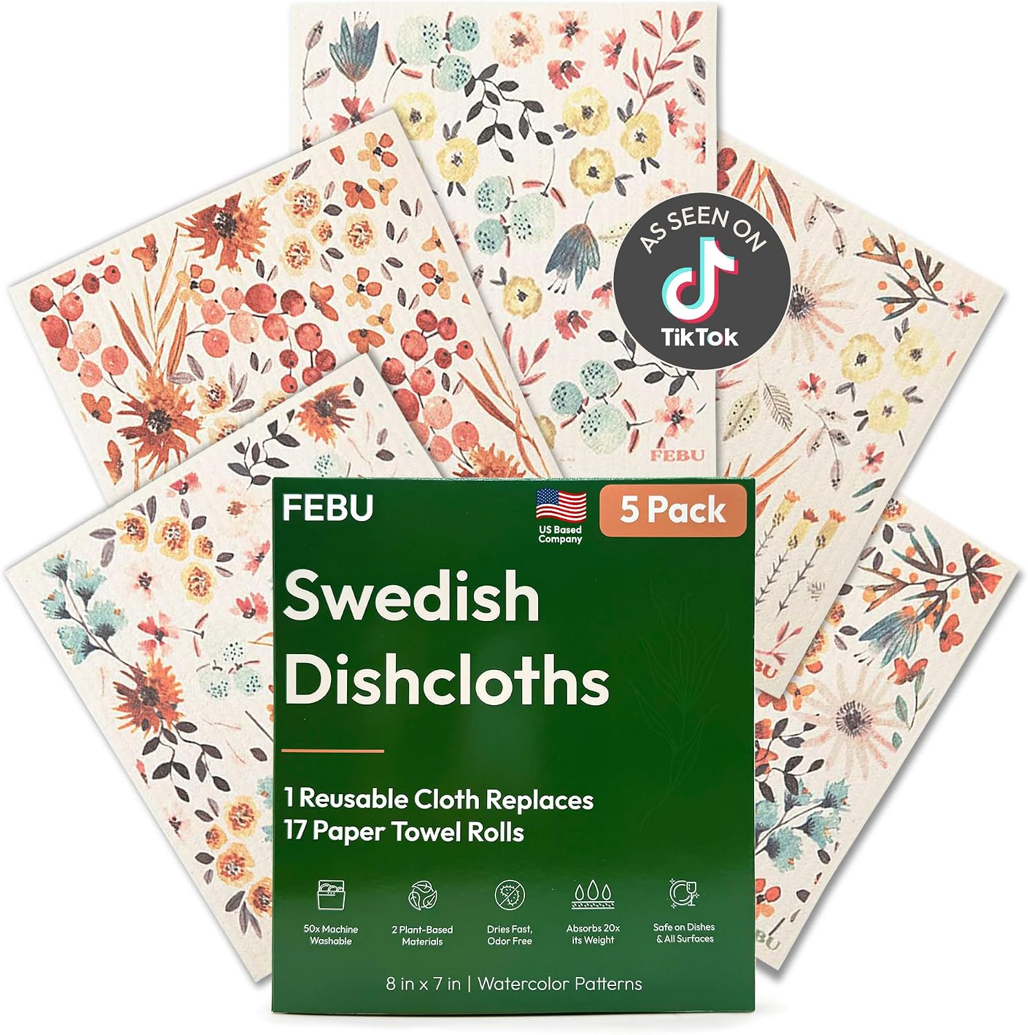 FEBU Swedish Dishcloths โ 5 Pack Watercolor