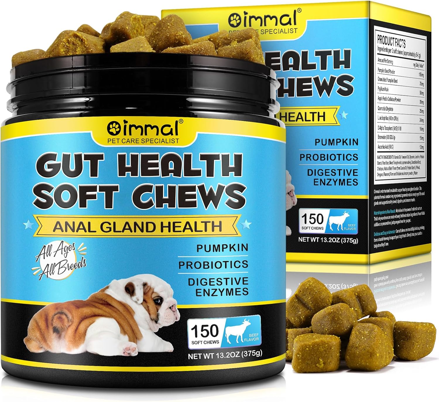 Digestive Fiber Cut Support Chews for Dogs | With Pumpkin, Probiotics & Digestive Enzymes | Supports Normal Stool Consistency, Gut Balance & Natural Elimination | 150 Chews – All Breeds & Ages
