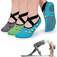 Vista 55 de Ozaiic - Calcetines de yoga para mujer con correas y agarres antideslizantes, ideales para pilates, Pure Barre, ballet, danza y entrenamiento