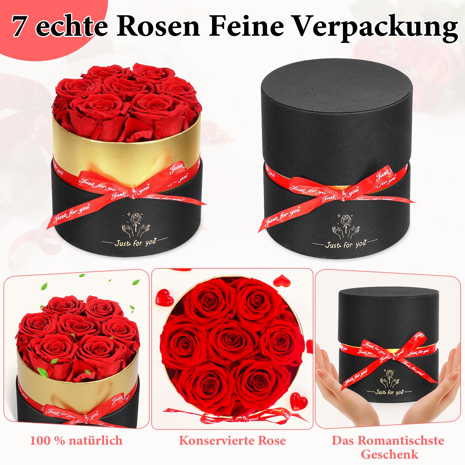Ewige Rose In Amor-Box - Konservierte Echte Rose, Geschenk Für Sie Zu Valentinstag & Jahrestag