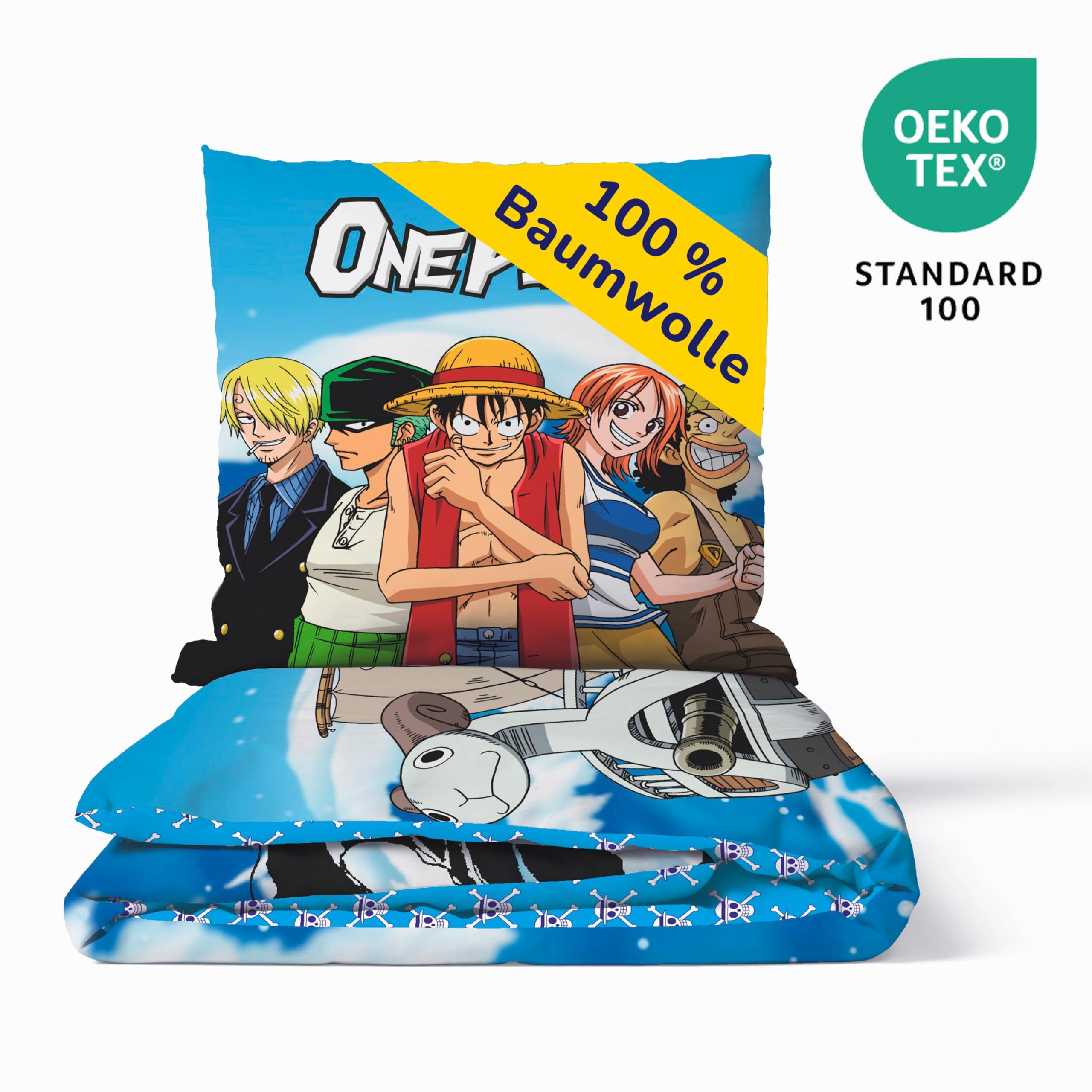Träumschön One Piece Bettwäsche aus 100% Baumwolle 2tlg. 135x200 + 80x80 cm | Renforcé Piraten Bettwäsche mit Reißverschluss, leicht, atmungsaktiv, bügelfrei, ideal für den Sommer, OEKO-Tex zertifiziert
