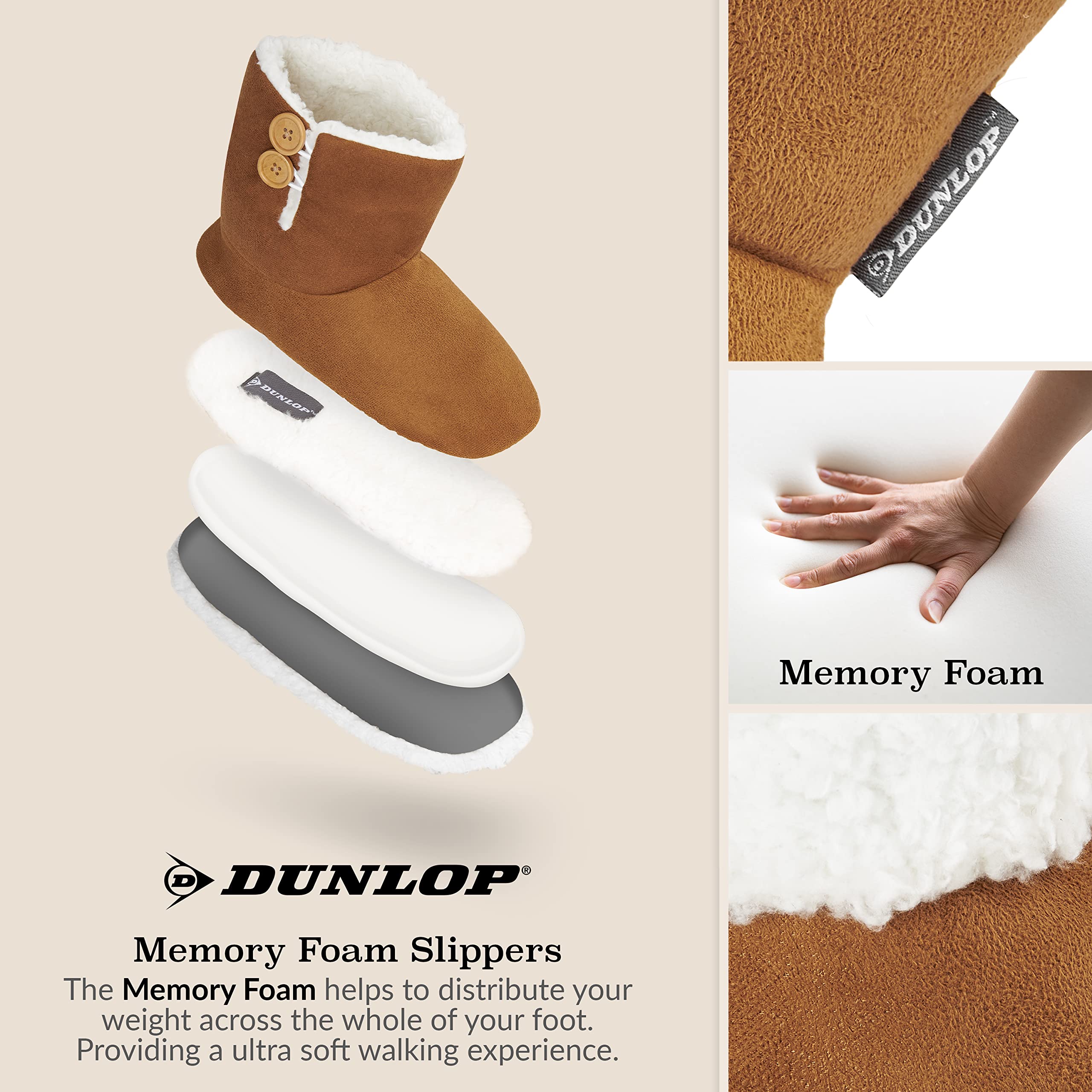 DUNLOP Pantofole Donna Invernali a Stivaletto Antiscivolo Memory Foam Regalo di Natale