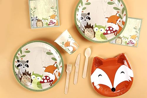 Miniatura 2 de Pop Fizz Designs Woodland Creatures Party Pack  Platos, servilletas, vasos, cubiertos y envoltorios de cupcakes