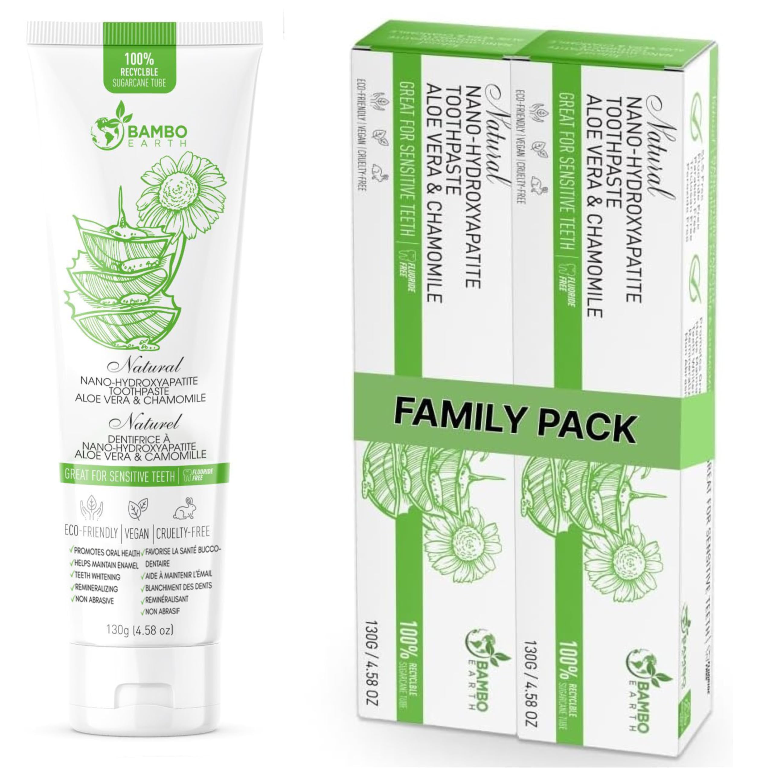 Natural Fluoride Free Toothpaste - Nano Hydroxyapatite, Remineralizing, Sensitive Teeth, Whitening & Zero Waste Tube - Dentist Recommended for Adult &