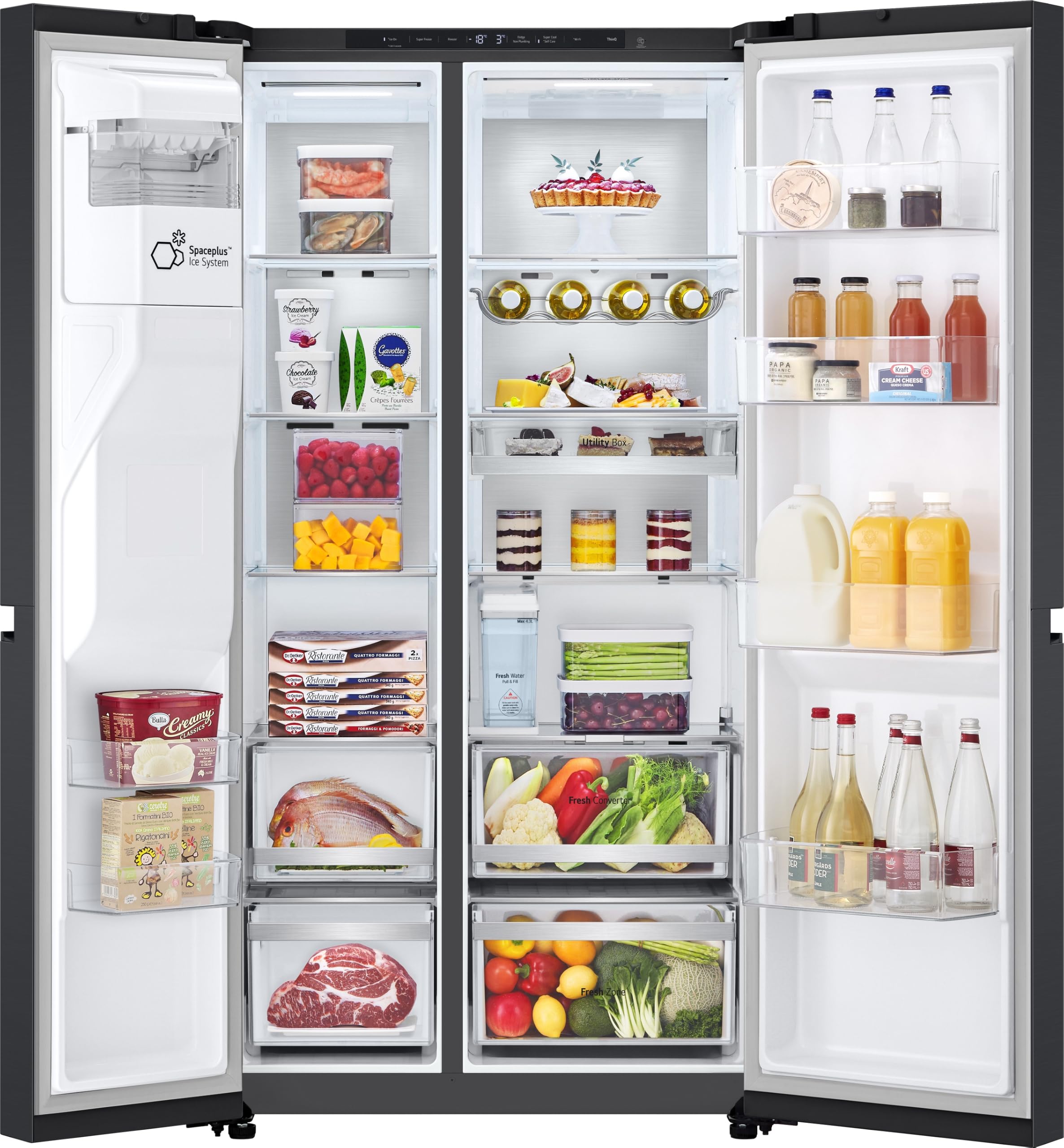 LG GSLE91EVAC Side by Side Kühlschrank, Klasse C, 628 L, Multi-Door Kühlschrank mit Gefrierfach, Eis-, Crushed Ice- Wasserspender mit UVnano, Total NoFrost, Smart Inverter Kompressor, Wi-Fi