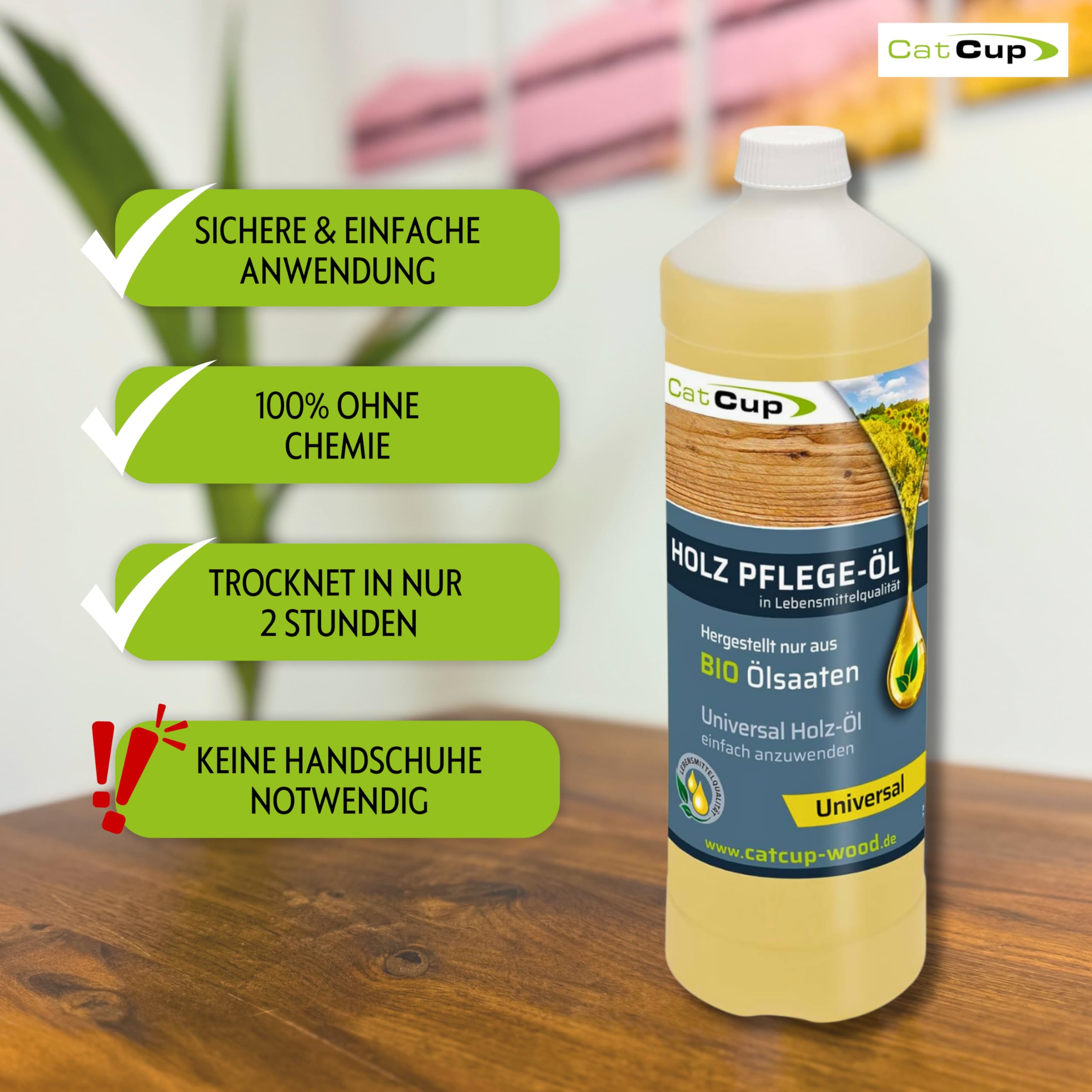 UNIVERSAL 1 Liter BIO Holzöl farblos aus Deutschland - Geruchloses Holzpflegeöl für Innen & Aussen - Premium Möbelöl mit Anleitung - 100% natürliches Holz Öl in Bioqualität