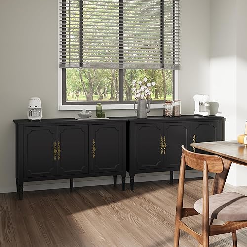 Miniatura 5 de RoyalCraft Armario de almacenamiento con 3 puertas, aparador de mediados de siglo con estantes ajustables, gabinete de buffet de madera con patas