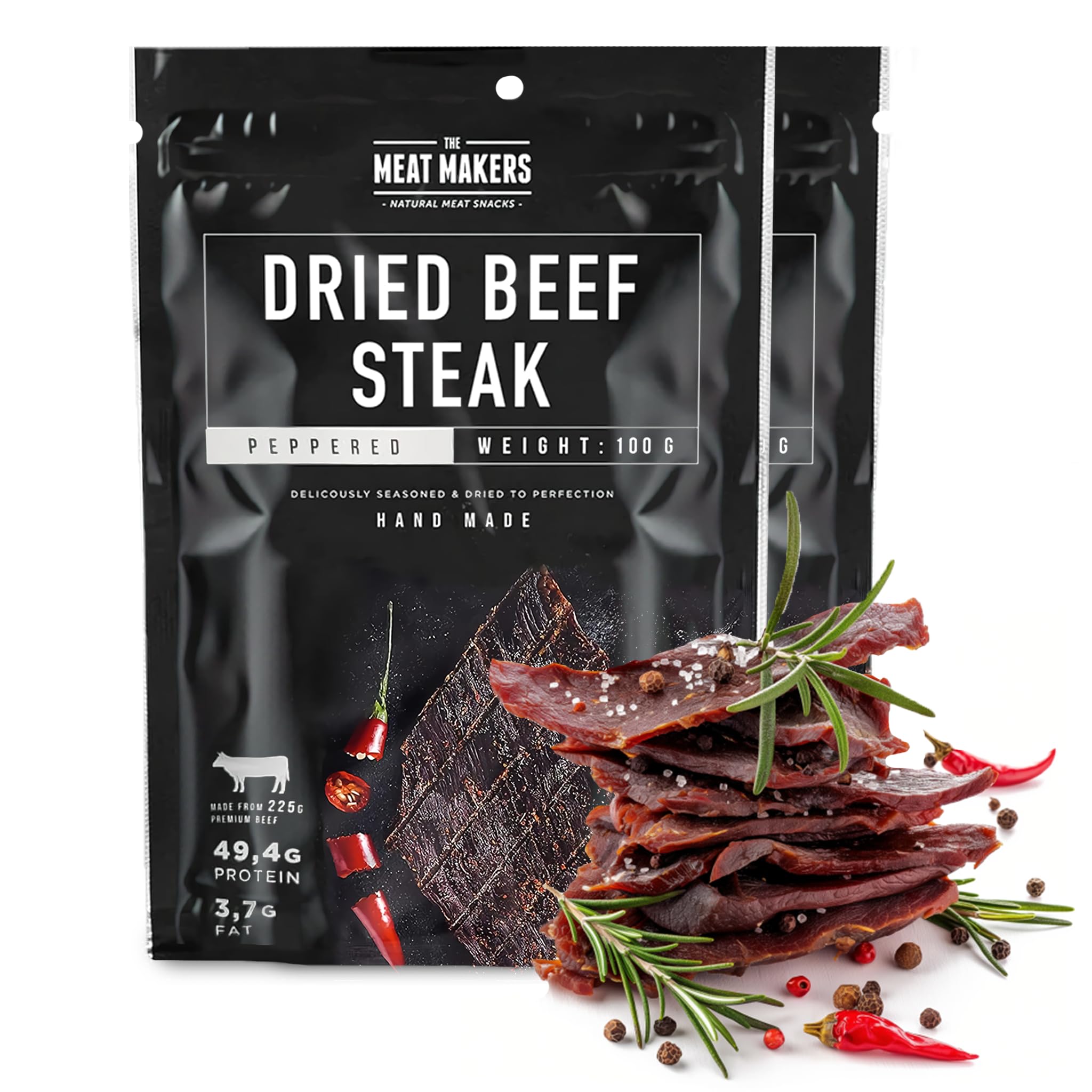 The Meat Makers | BIG PACK Peppered Dried Beef Jerky Steak (200g) – Carne Secca di Manzo