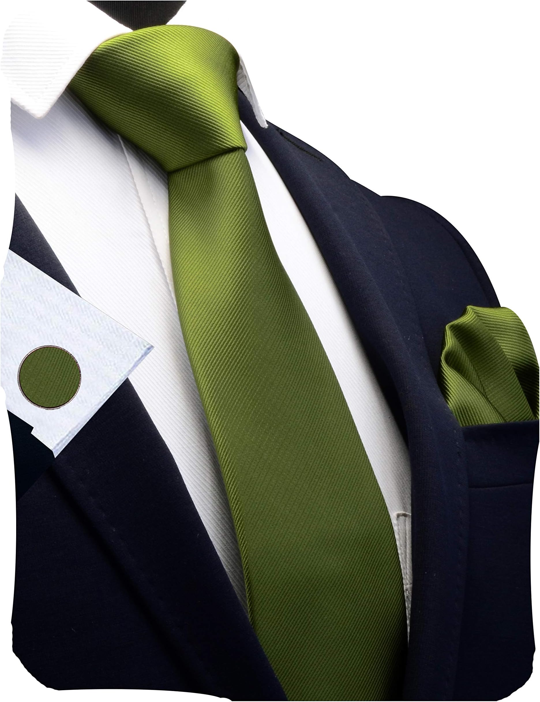 3.15"（8cm） Solid Color Necktie and Pocket Square Cufflinks Sets For Men + Gift Box