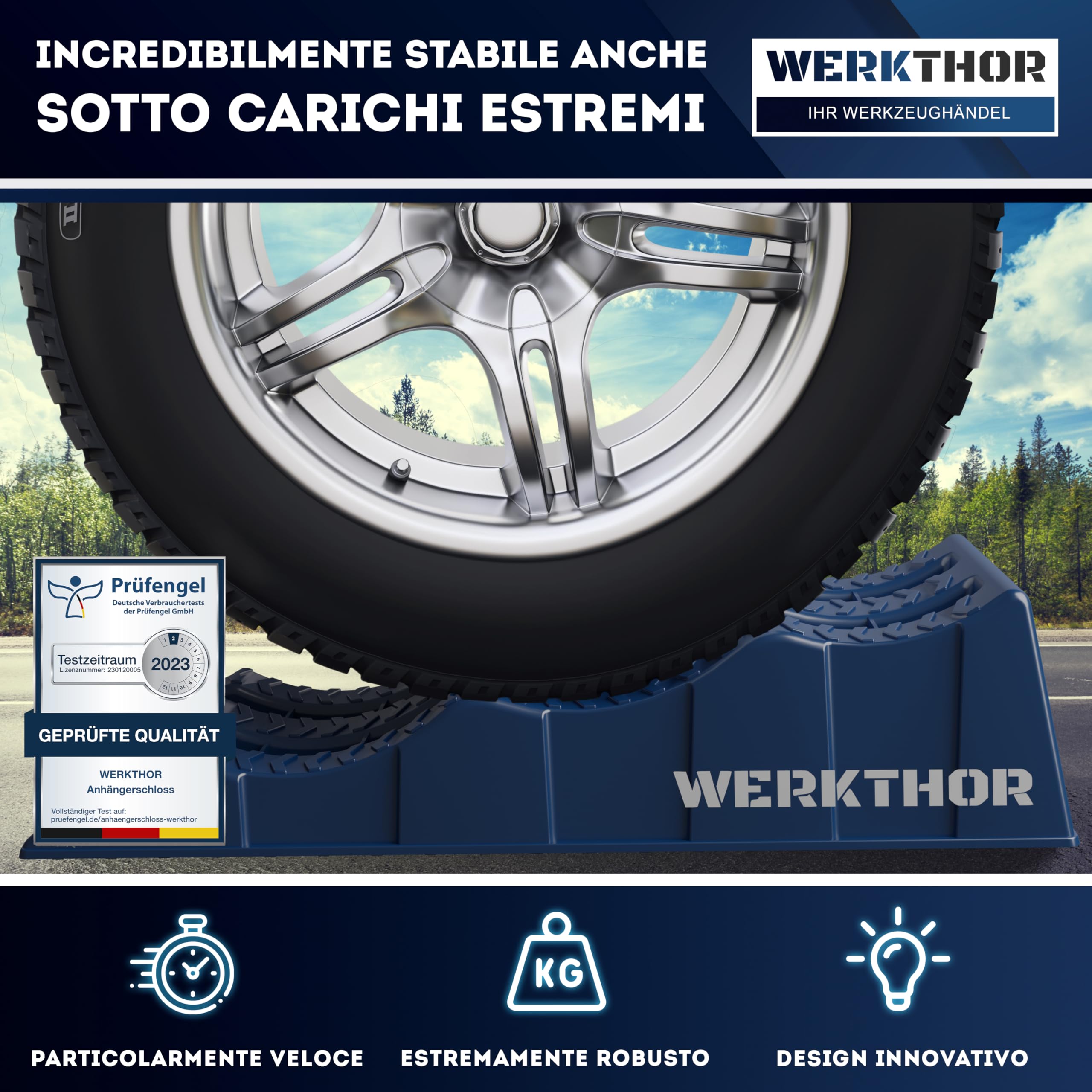 WERKTHOR Cunei per Camper (Blu) - [Set di 2] Cunei Stabili per Caravan e Camper | Cunei per Camper per un Livellamento Sicuro [<3t] - Design Robusto per Qualsiasi Superficie