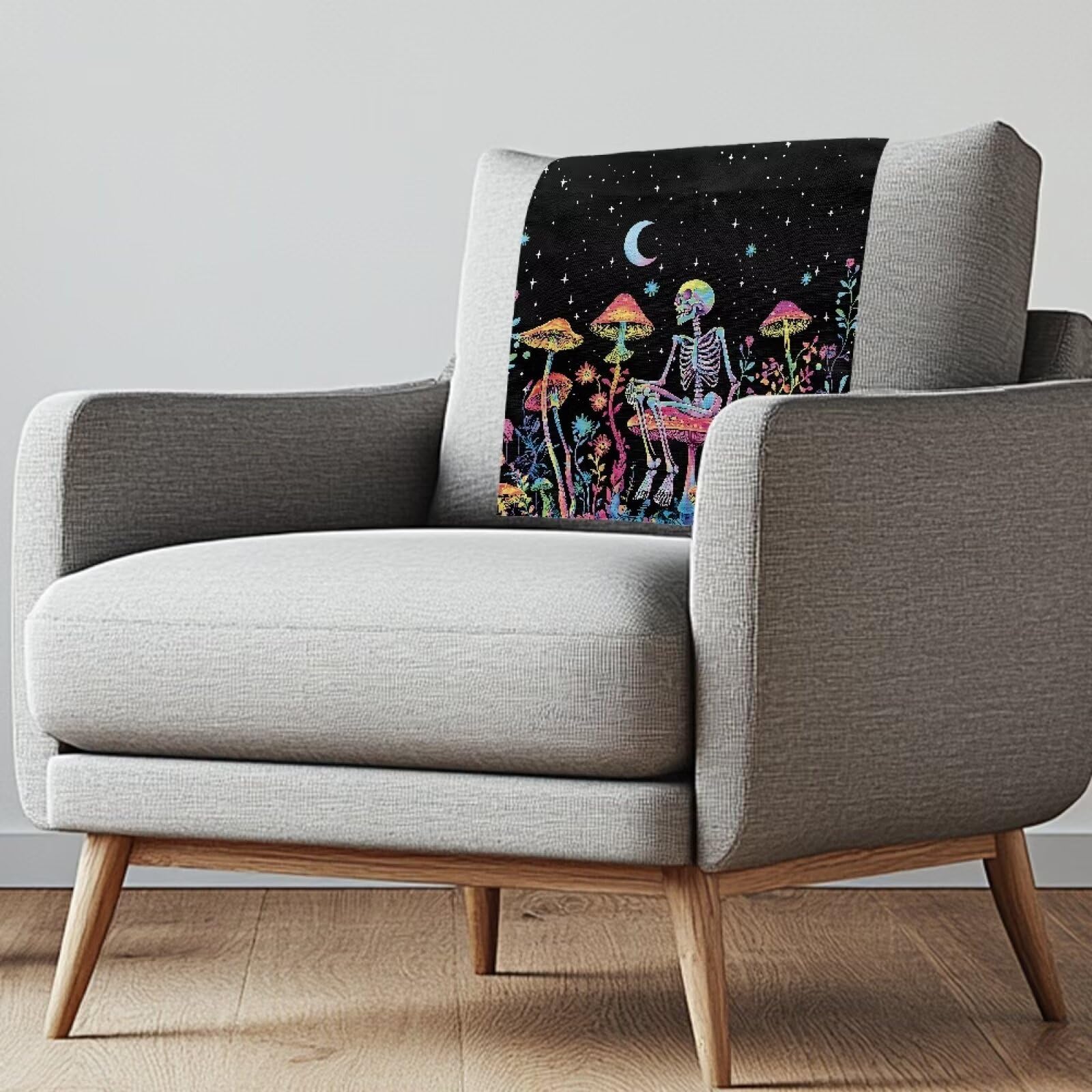 Xsehusvy Skeleton Mushroom Recliner Chair Covers 2 Pieces Headrest Cover for Small Recliner Anti-Slip Couch Slipcover Breathable Fabric Cover for Couch Sofa Theater Seat Home & Office Decor