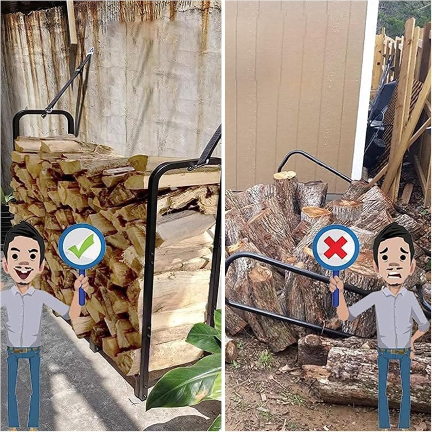 6Ft Firewood Rack Holder for Fireplace, Indoor & Outdoor Thickened Metal Firewood Storage Rack, Rust-Resistant, Sturdy, Space-Saving, Easy Assembly.