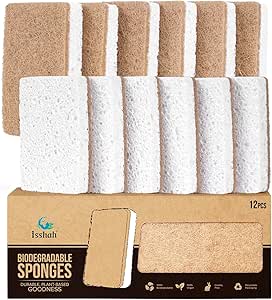 Plant-Based Kitchen Sponges - FSC Certified and PETA Approved, Natural, Eco-Friendly, Biodegradable Sisal Hemp Sponges for Dishes, Cleaning Sponge for Kitchen, Bathroom, Household - 12 Count