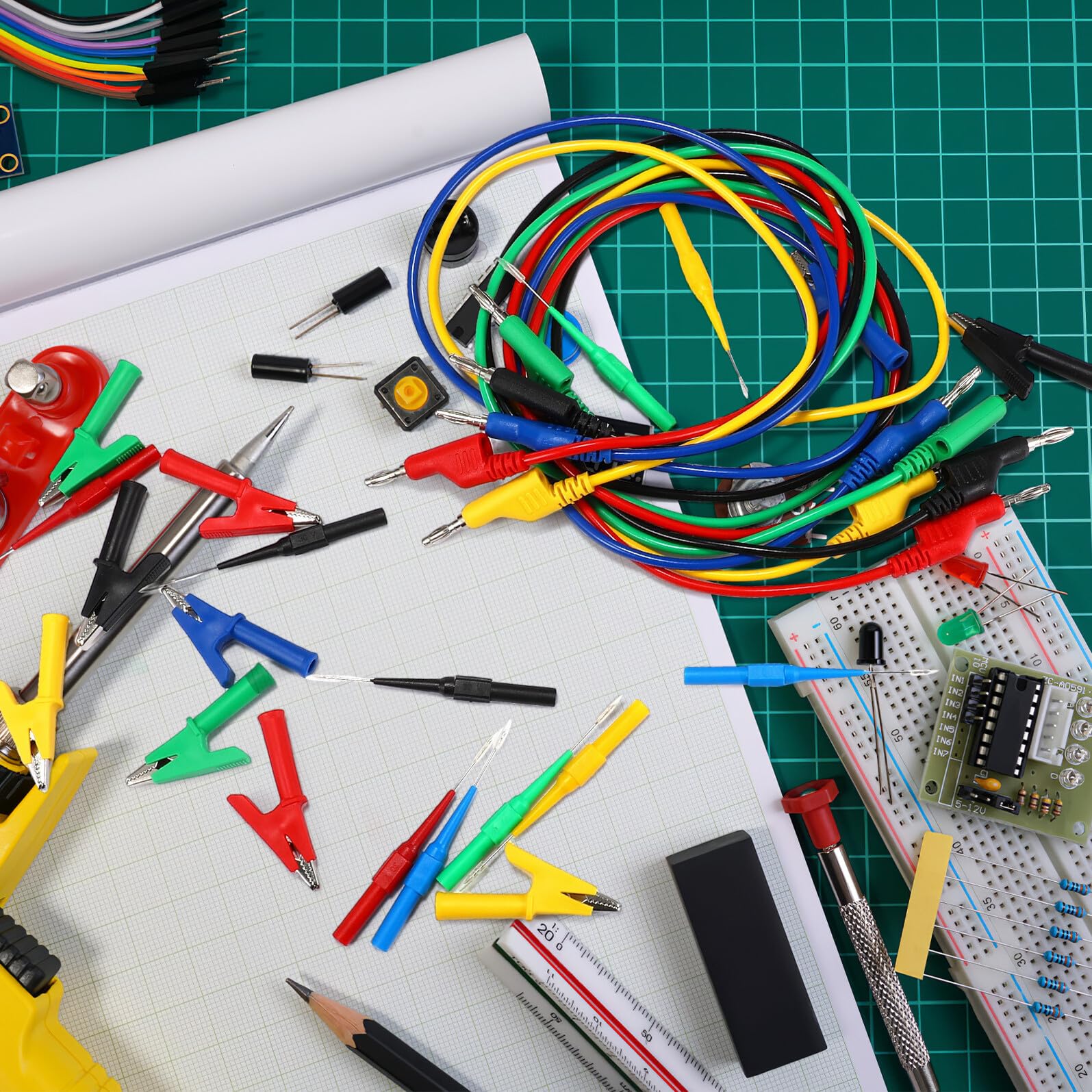 Veemoon Set di Cavi di per Multimetro con Morsetti a Coccodrillo Isolati Sonde Flessibili e Spina a Banana Kit di Cavi per Test Elettrici e Apparecchiature Elettromeccaniche Uso Sicuro
