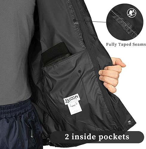 Miniatura 4 de 33,000ft Chaqueta de Lluvia Empaquetable para Hombre, Chaqueta Ligera Impermeable de Lluvia con Capucha para Golf, Ciclismo, Cortavientos