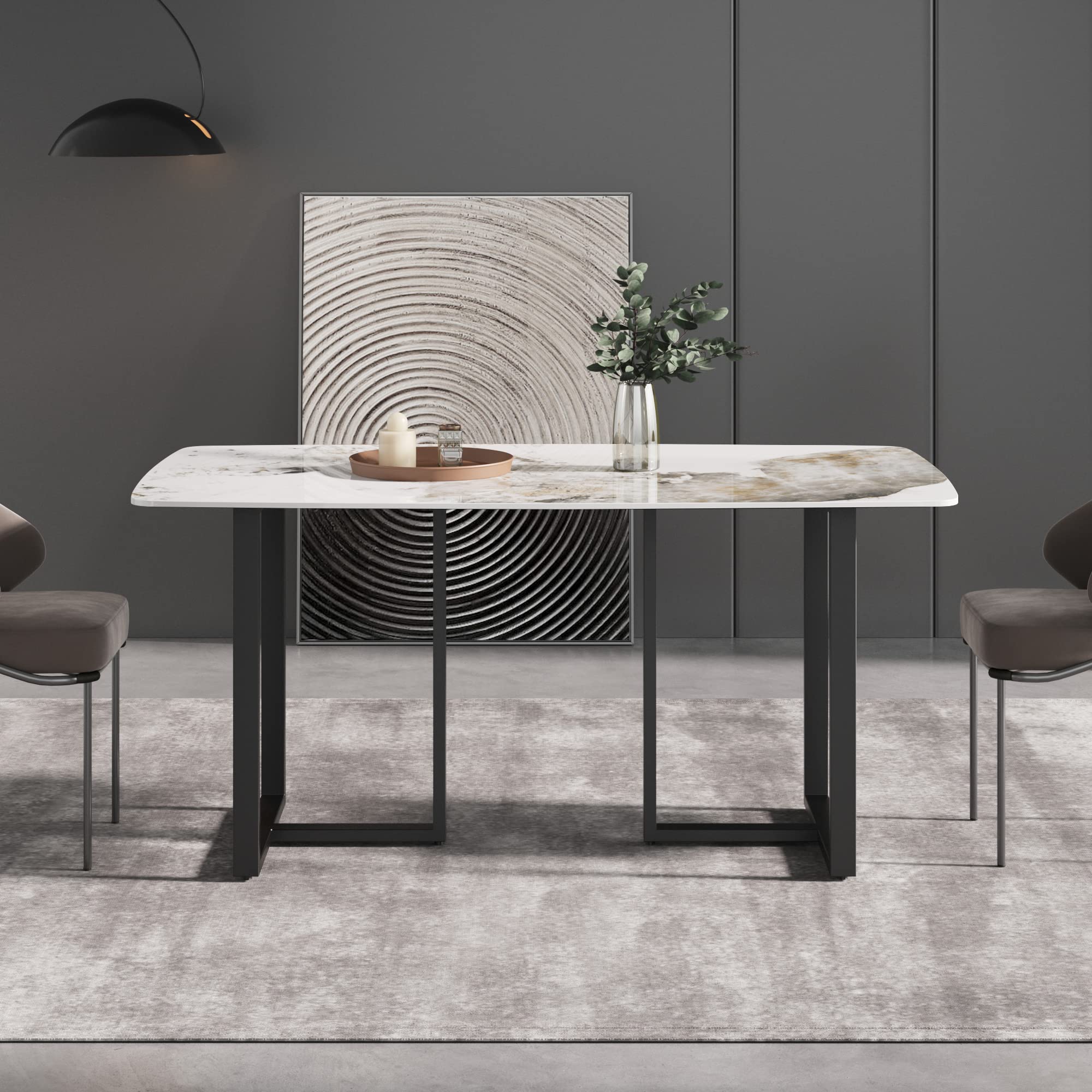 Amazon.com - Modern Dining Table, Antique White Sintered Stone