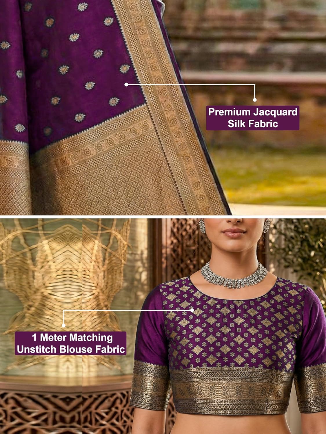 TRENDMALLS Women's Jaquard Silk Woven Zari Work Traditional Saree With Unstitch Blouse Piece