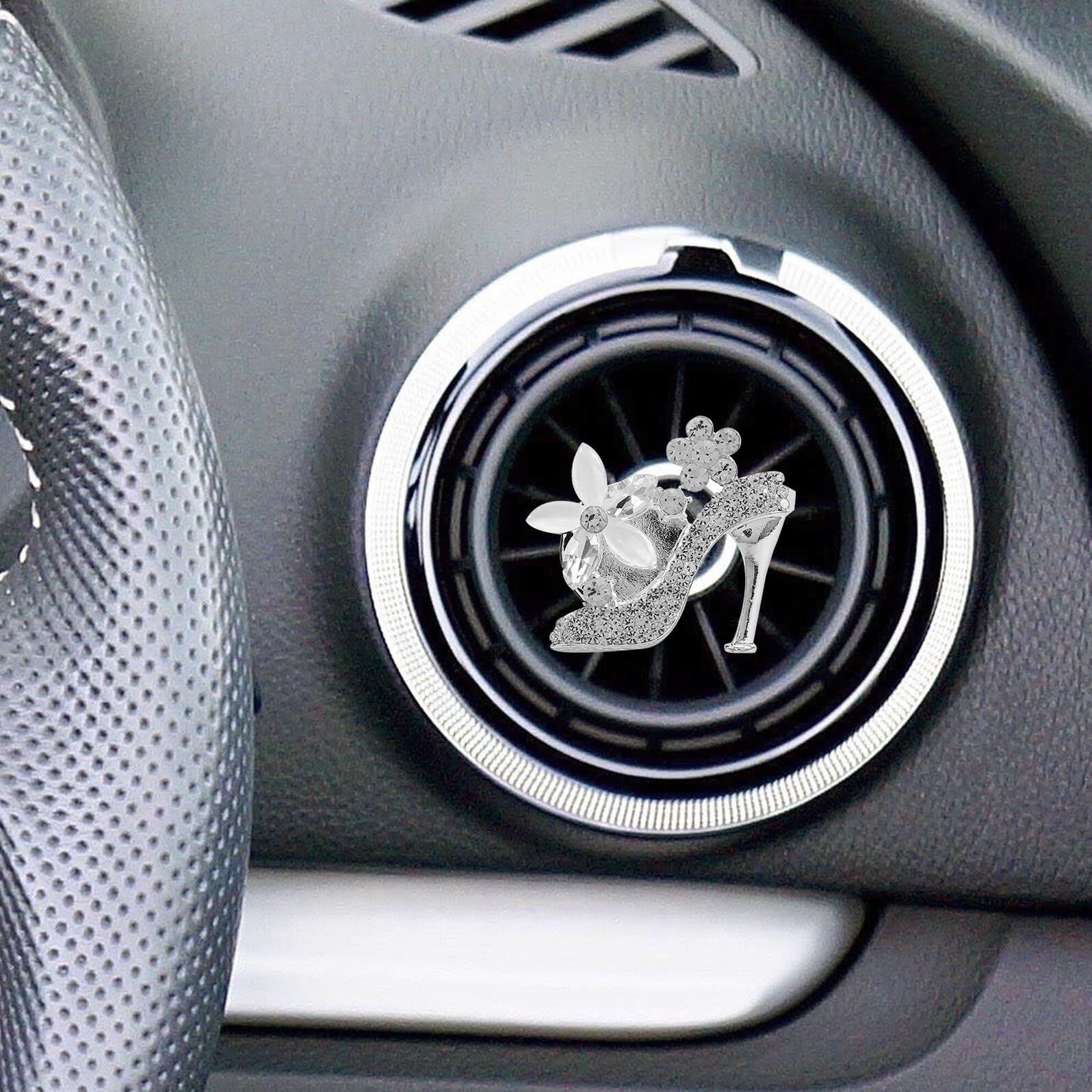 Clip Profumo Auto a Tacchi Alto Strass, 2 Pezzi Argento