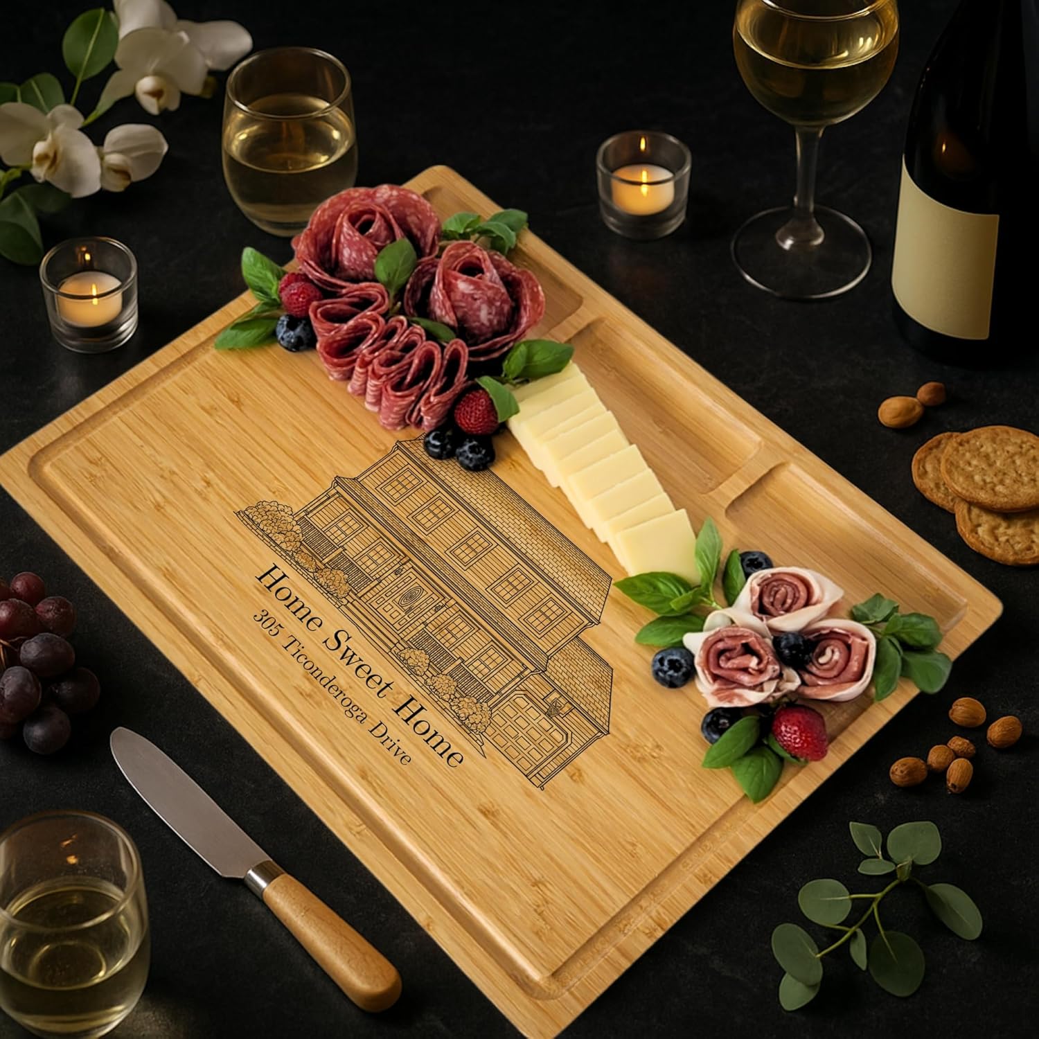 Personalized House Warming Gifts for New Home, Custom Large Engraved Charcuterie Board New Home Gift Ideas, Closing Gifts for Home Buyers, Engagement Gifts for Couples, Present for New Neighbor