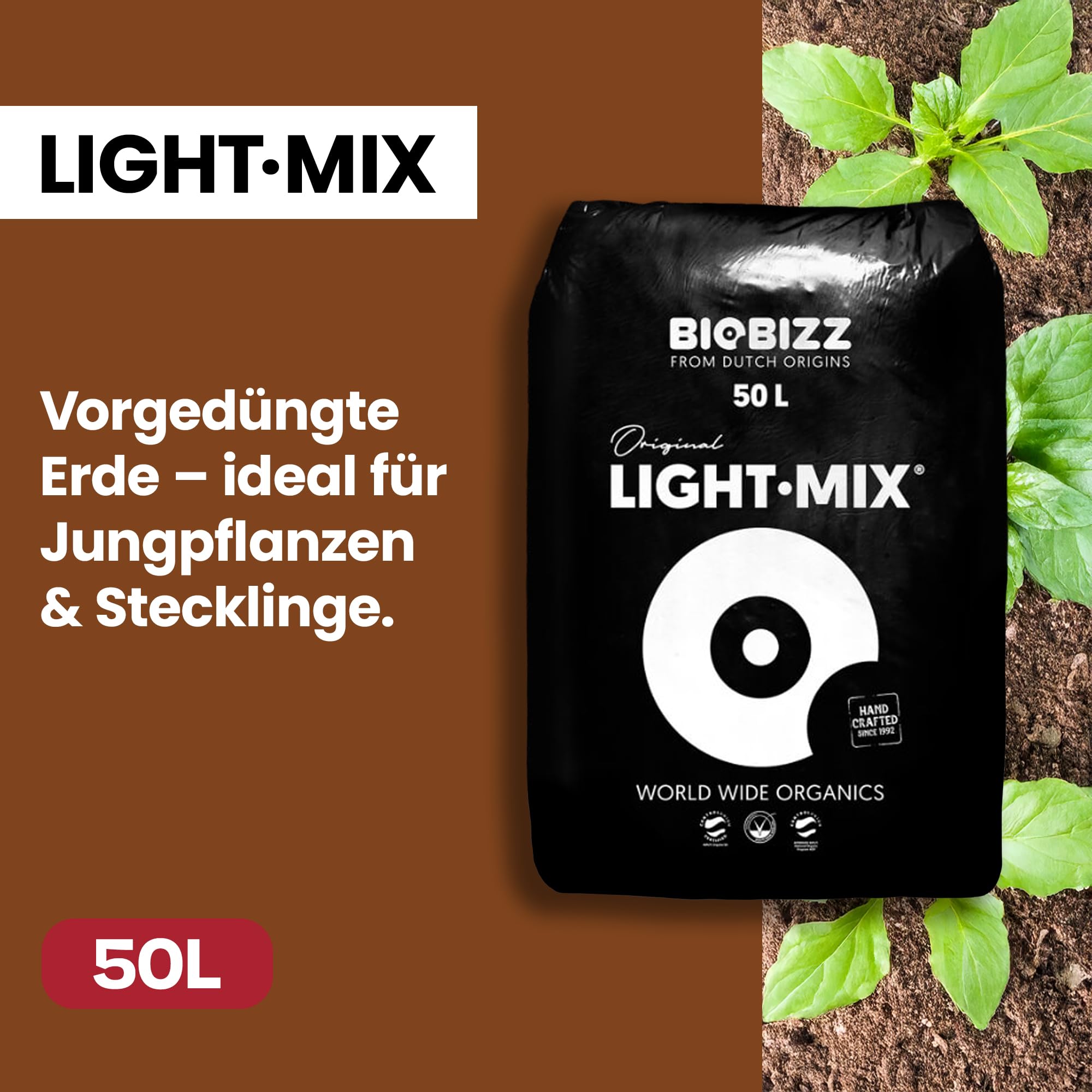 Biobizz Lightmix 50L mit Starters Pack – Komplettset mit 5 organischen Grow Düngern – Optimale Basis für Indoor Grow