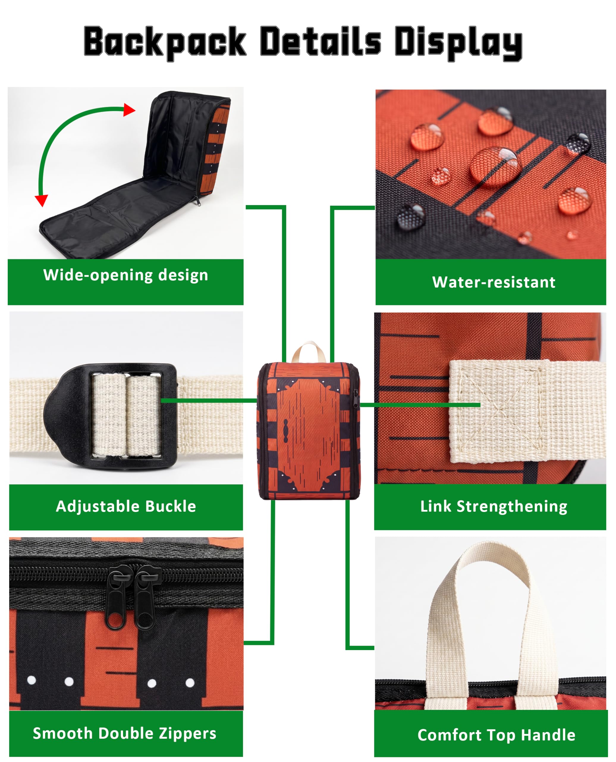 Mochila de cosplay, caja de regalo con impresión de madera, mini bolsa, accesorios de disfraces, accesorios de disfraces, 11.8 x 8.6 pulgadas, pequeña