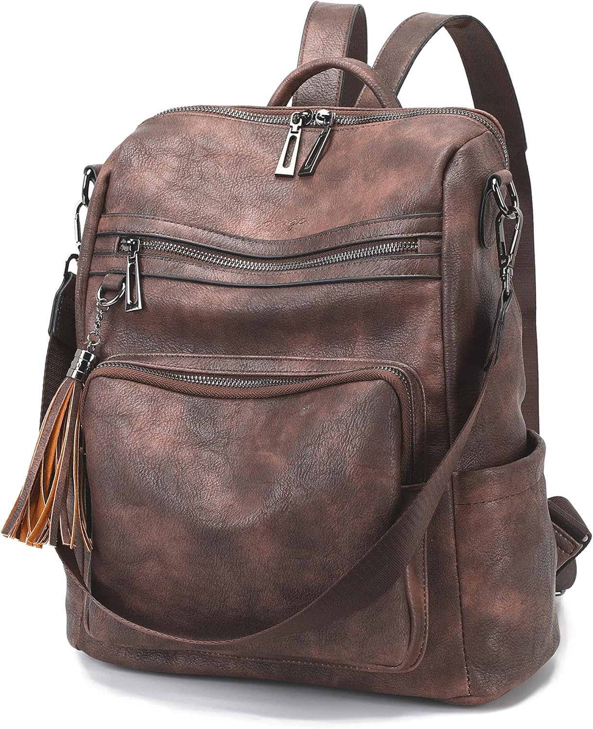 Leather backpack purse with zipper Clearance
