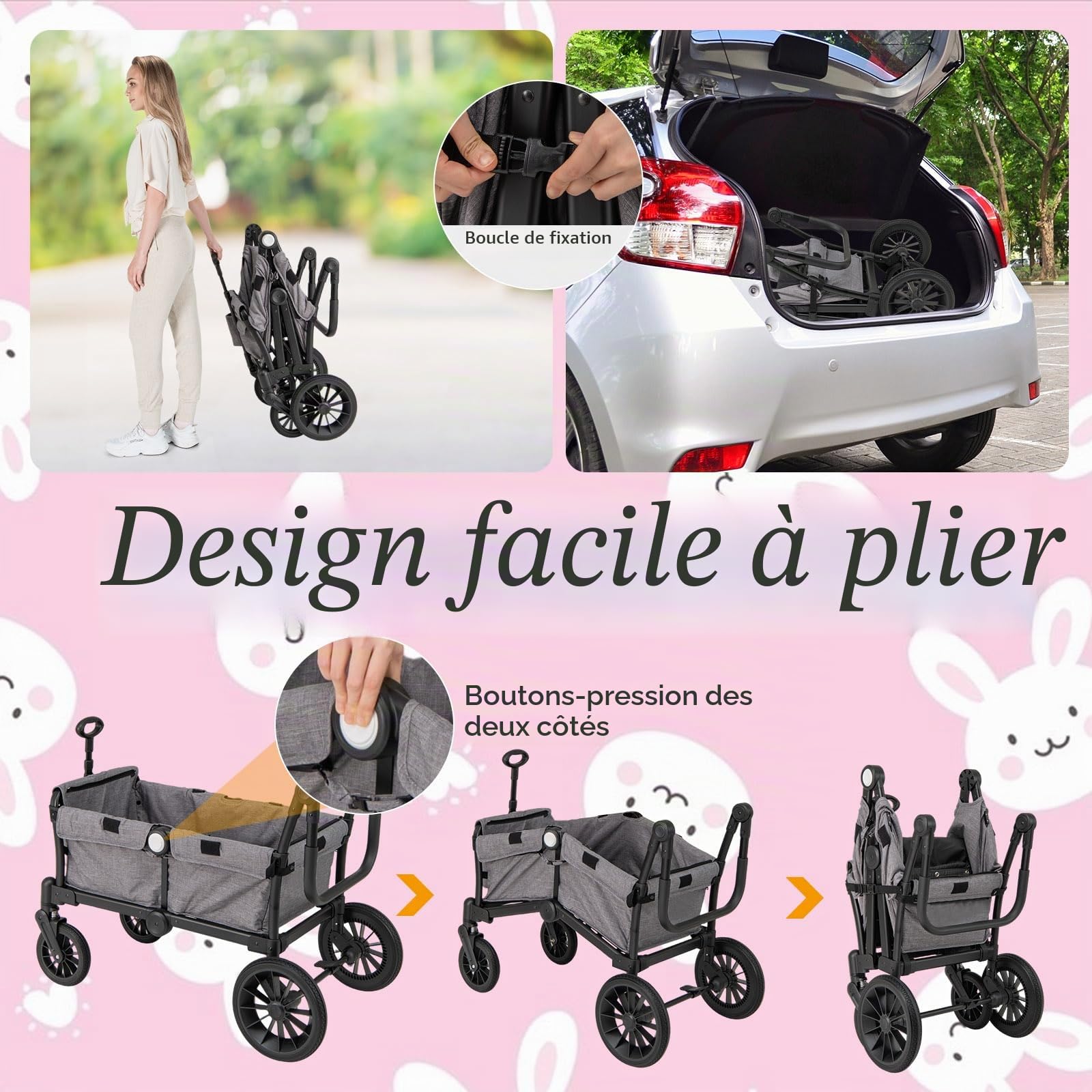 LIFEZEAL Chariot porte-2 enfants 6 + mois, chariot poussé, poussé, poussette, poussette de voyage, pliable, réglable, portable, avec toit, roues, sac à couches, max 50 kg (Gris)