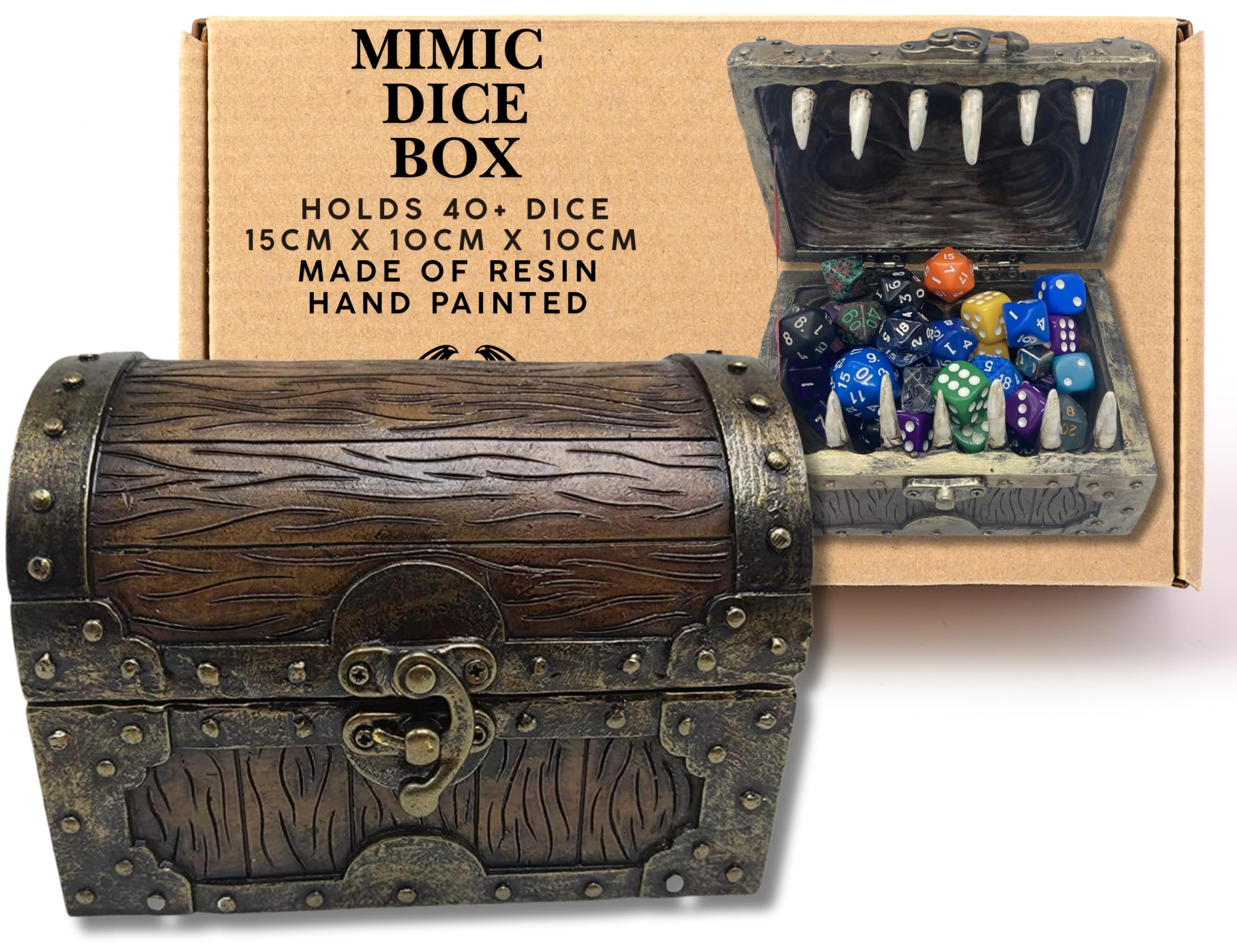 Dice Box - Cassettiera mimetica effetto legno e metallo, contenitore può contenere fino a 6 set di fustelle poliedriche – D&D Poly Dice Case – DnD RPG Crate Accessorio regalo