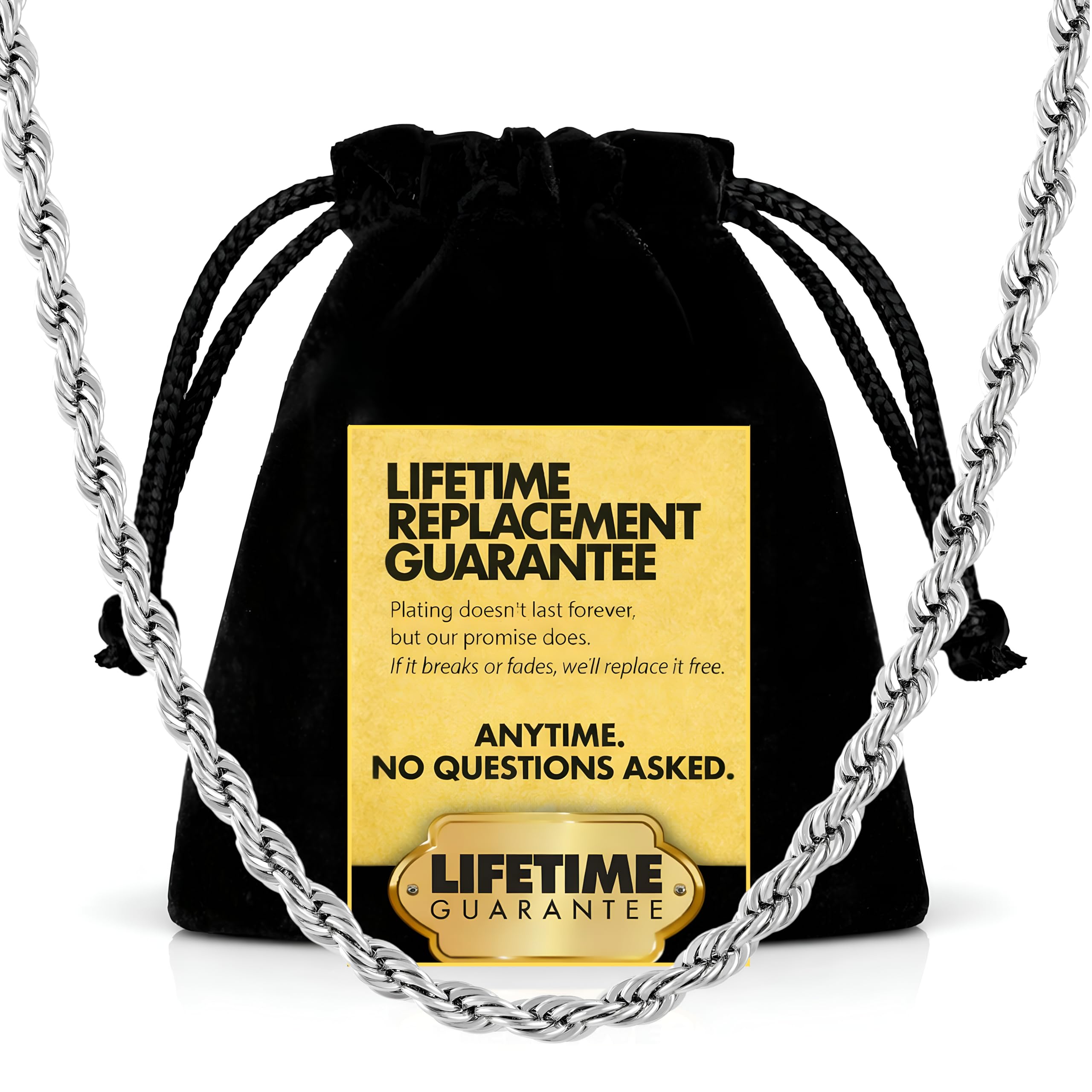 LIFETIME JEWELRY Gold Rope Chain for Men & Women - Diamond Cut 24k Real Gold Plated Gold Necklace - Lifetime Replacement - Durable Clasp - 4mm
