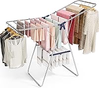 APEXCHASER Stainless Steel Foldable Clothes Drying Rack - Height Adjustable Gullwing, 56" Wide, No Assembly, Indoor Outdoor Laundry Rack