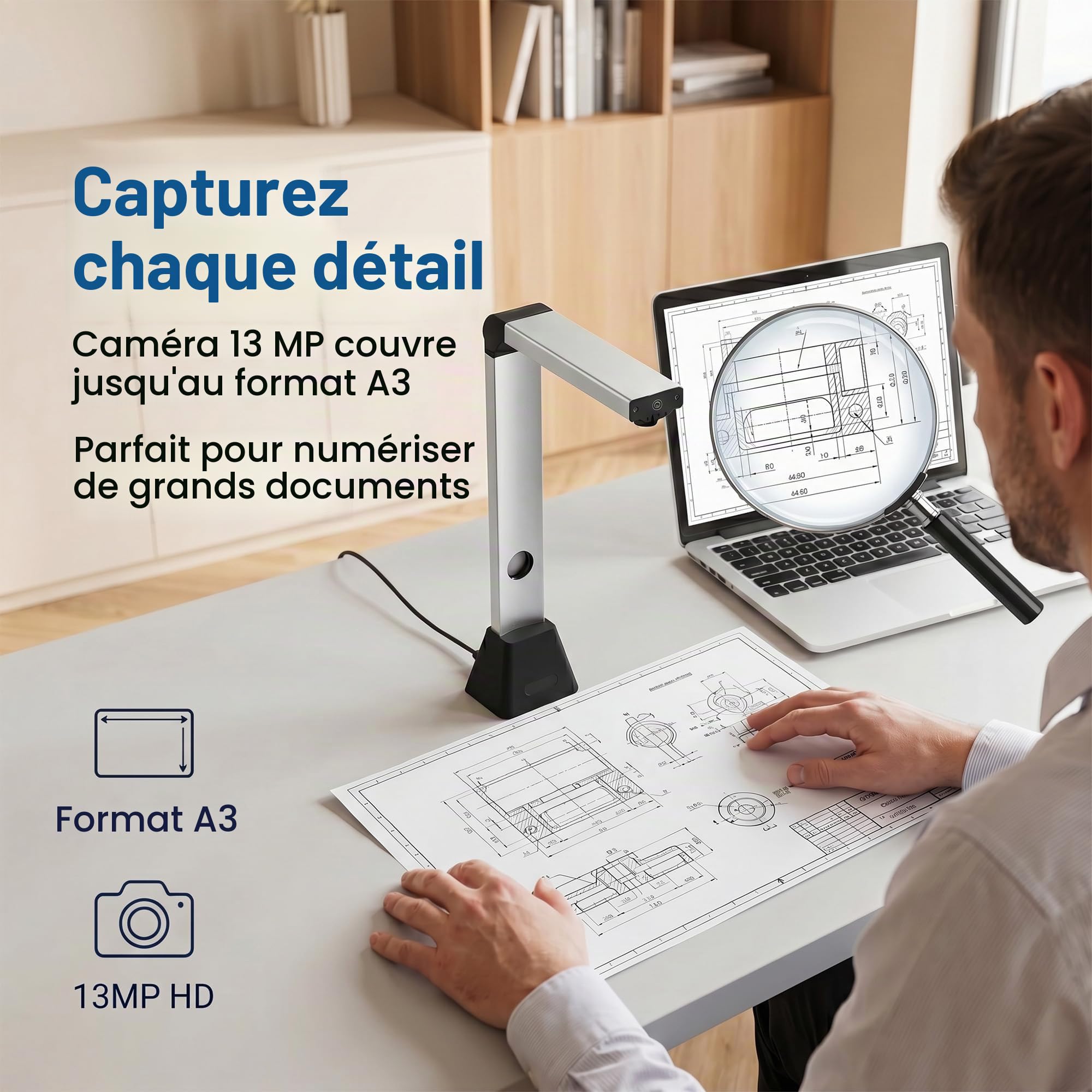 13MP Scanner de Documents Intelligent: