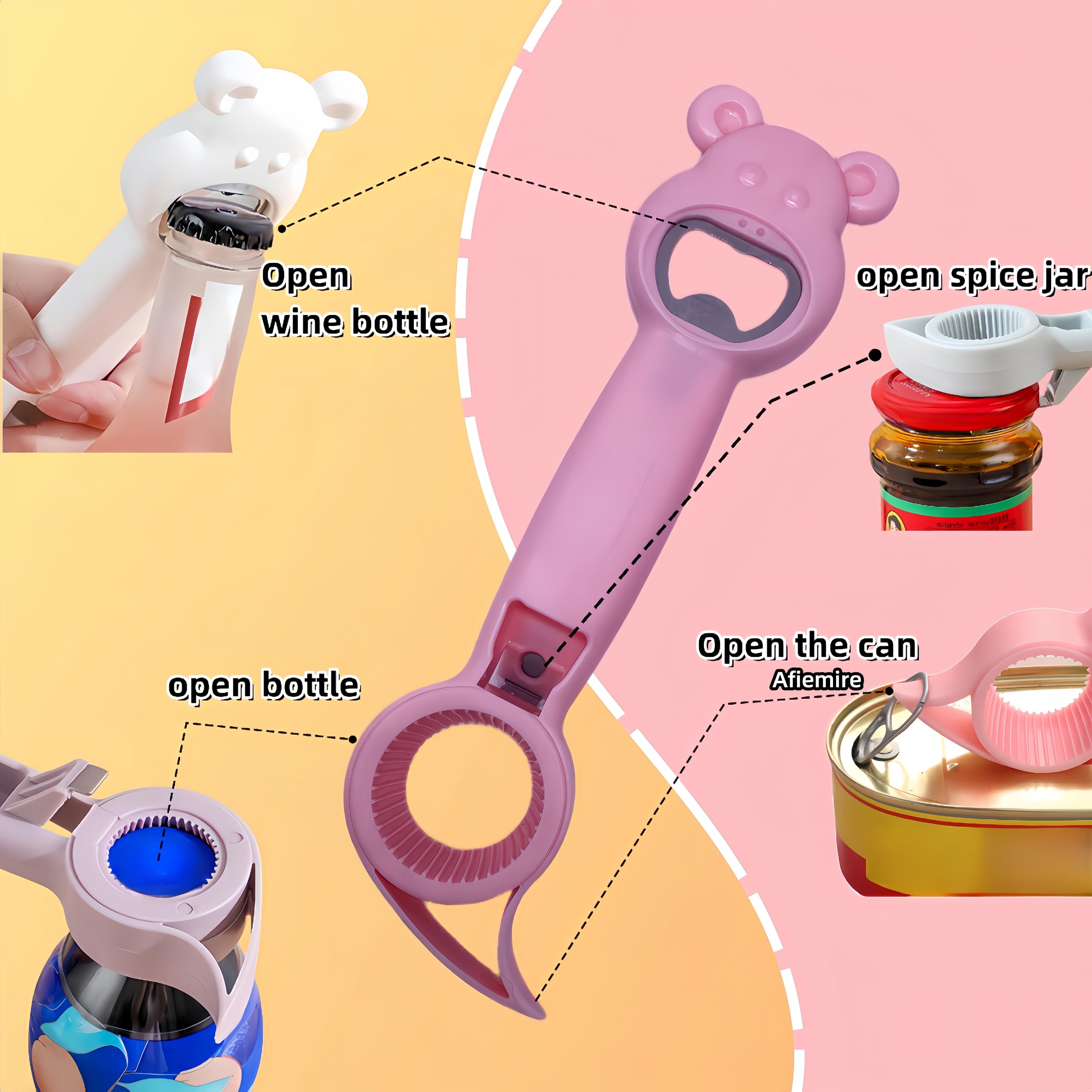 Afiemire 4 in 1 Beer Bottle Opener?4 pieces New Multi Function Can Opener Bottle,Multi Kitchen Tool for Jelly Jars,Wine, Beer and other? etc. Ideal jar openers for weak hands and seniors