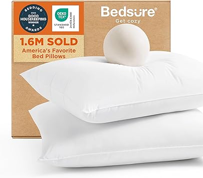 Bedsure Pillows King Size Set of 2 - Hotel Collection Bed Pillows for Sleeping, with Down Alternative Filling, Soft Support for Back, Stomach or Side Sleepers, King, 28"x19", White, 2 Pack