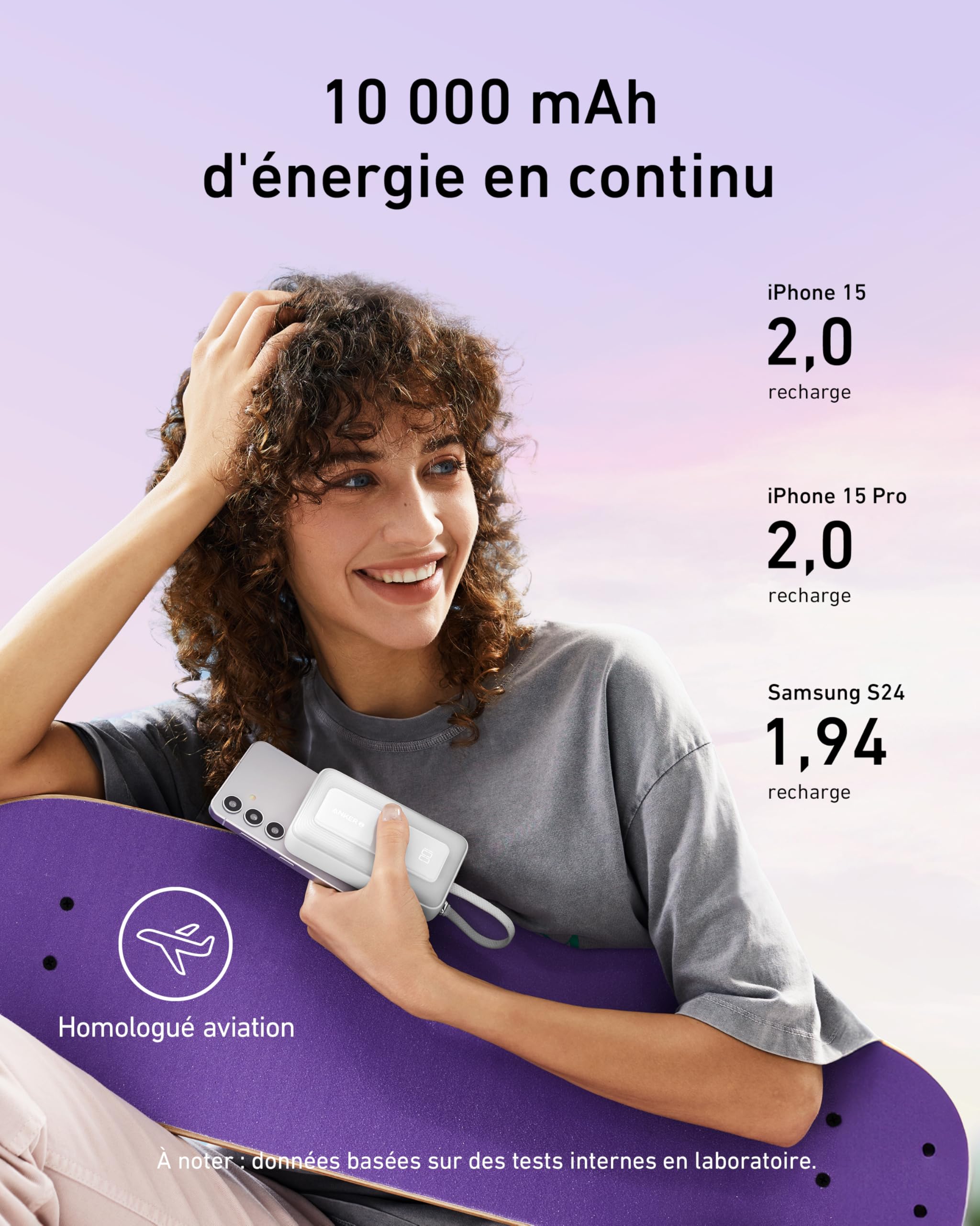 Anker Zolo Batterie Externe 10000mAh 30W, Power Bank Haute Vitesse Câble USB-C Intégré, 1 Port USB-C & A, pour iPhone 17/17 Pro/17 Pro Max/16, MacBook, Galaxy, et Autres