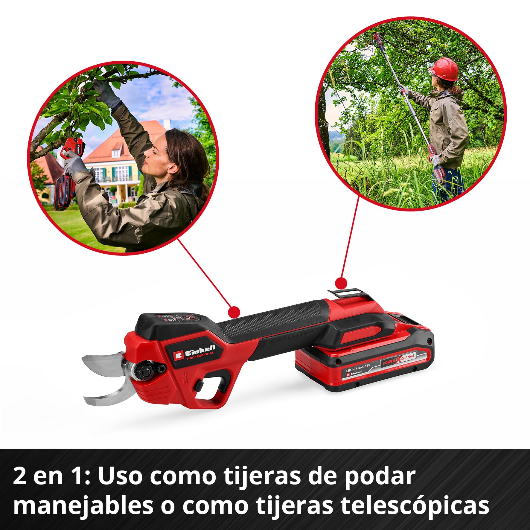 Tijeras de podar con batería GP-LS 18/28 Li T BL-Solo Einhell Professional Power X-Change (18 V, Mango telescópico para Trabajos a 3,8 m, Ramas hasta 28 mm, Cuchillas de derivación, sin batería)