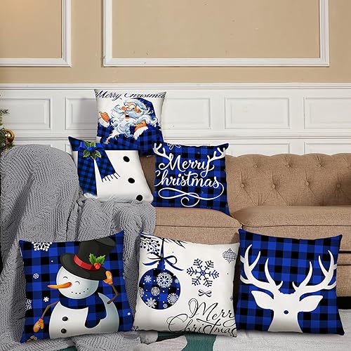Miniatura 2 de 6 fundas de almohada de Navidad de 18 x 18 pulgadas, fundas de almohada a cuadros de búfalo de Navidad, funda de almohada para Navidad, invierno,