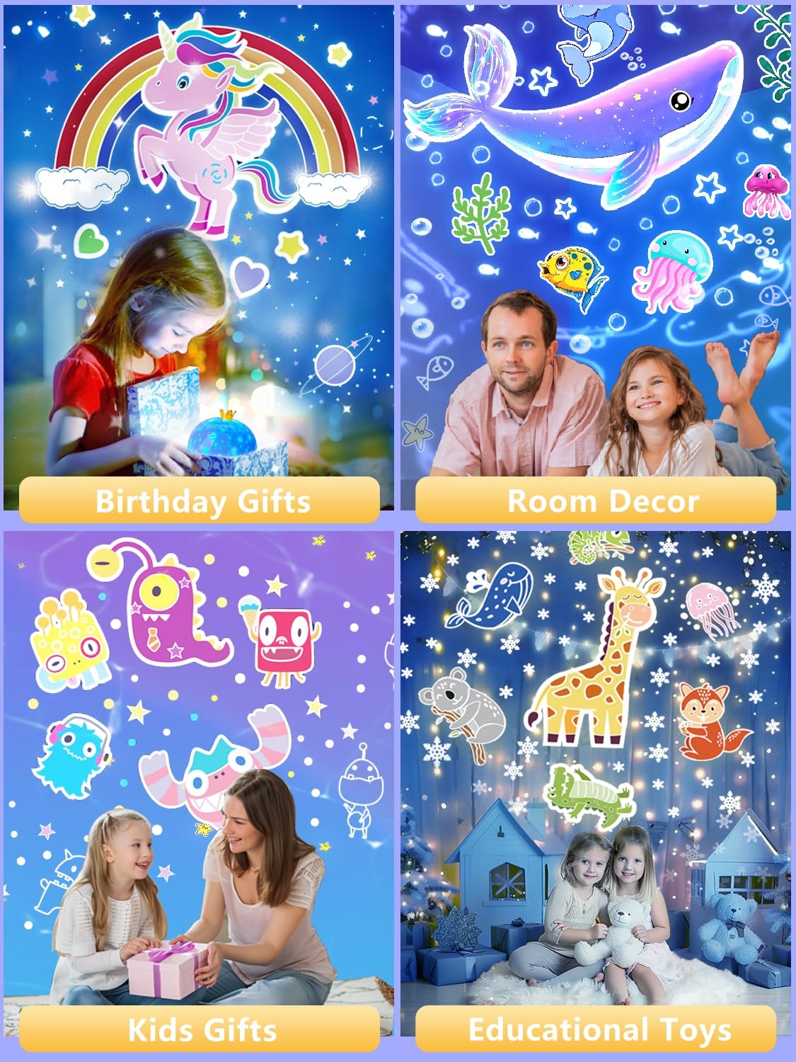 Projektor Nachtlicht für Kinder + 21 Sets Filme, Kinder Nachtlicht Projektor für Schlafzimmer, Decke, Stern Galaxie Projektor mit 360° Drehung, Dimmbar für Baby Mädchen, Weihnachten, Kinderzimmer