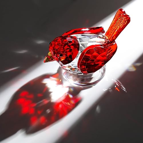 Miniatura 2 de Qianwei Figura de pájaro de cristal rojo coleccionable  Figuras de animales de cristal hechas a mano con cristal para oficina, escritorio, mesa,